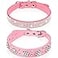 Frienda 2 Pieces PU Leather Dog Collar Pink Rhinestone Pet Collar Flower Pattern Studded Dog Collar Adjustable Bling Puppy Collar PU Leather Crystal Pet CollarsM 1215 Inch