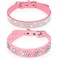 Frienda 2 Pieces PU Leather Dog Collar Pink Rhinestone Pet Collar Flower Pattern Studded Dog Collar Adjustable Bling Puppy Collar PU Leather Crystal Pet CollarsM 1215 Inch