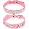Frienda 2 Pieces PU Leather Dog Collar Pink Rhinestone Pet Collar Flower Pattern Studded Dog Collar Adjustable Bling Puppy Collar PU Leather Crystal Pet CollarsM 1215 Inch