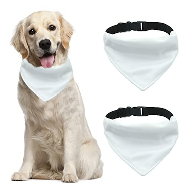 HACRAHO Sublimation Blank Dog Bandana 2 PCS Solid White DIY Pet Triangle Scarf with Removable Collar DoubleSided Adjustable Buckle for Large Dogs White XL