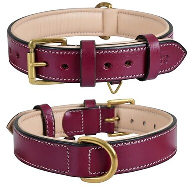 DowgClub Genuine Leather Dog Collar Full Grain Heavy Duty Comfortable Padded Strong Best for Pups Small Medium Large XL Breeds Small Fit Neck Size 115145 Dark Pink