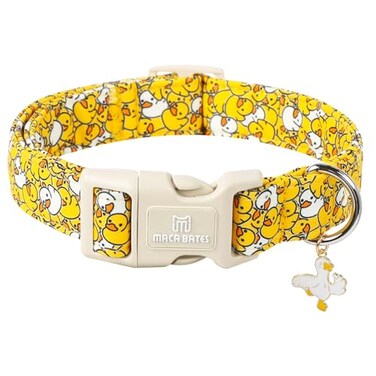 M MACA BATES Maca Bates Summer Cute Dog Collar with Yellow Duck Print for Small Boy Gril DogsSpring and Summer Styles DurableSoftThickAdjustable Puppy Basic Collars for Male Female Pet with Safety Buc