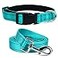 Jumpress Durable Reflective Dog Collar and Leash Set with Double Layer Nylon Soft Neoprene Padded Dog Collar with 5ft Strong Pet Leash Easy for Medium Large Dogs WalkingTealNeck fit 140235
