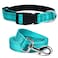 Jumpress Durable Reflective Dog Collar and Leash Set with Double Layer Nylon Soft Neoprene Padded Dog Collar with 5ft Strong Pet Leash Easy for Medium Large Dogs WalkingTealNeck fit 140235