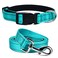 Jumpress Durable Reflective Dog Collar and Leash Set with Double Layer Nylon Soft Neoprene Padded Dog Collar with 5ft Strong Pet Leash Easy for Medium Large Dogs WalkingTealNeck fit 140235