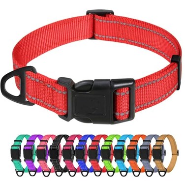 TagME Reflective Nylon Dog Collars Adjustable Classic Pet Collar with Quick Release Buckle for Large Dogs Red 10 Width