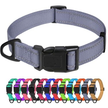 TagME Reflective Nylon Dog Collars Adjustable Classic Pet Collar with Quick Release Buckle for Large Dogs Grey 10 Width