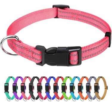 TagME Reflective Nylon Dog Collars Adjustable Classic Pet Collar with Quick Release Buckle for Puppy Baby Pink 38 Width