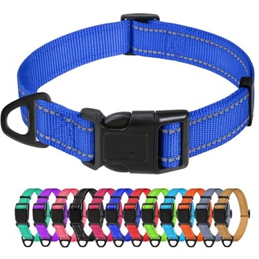 TagME Reflective Nylon Dog Collars Adjustable Classic Pet Collar with Quick Release Buckle for Large Dogs Royal Blue 10 Width