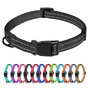 TagME Small Dog Collar Adjustable Reflective Nylon Pet Collar with Quick Release Buckle for Extra Small Dogs Black 58 Width