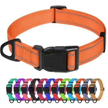 TagME Reflective Nylon Dog Collars Adjustable Classic Pet Collar with Quick Release Buckle for Extra Large Dogs Orange 1 Width