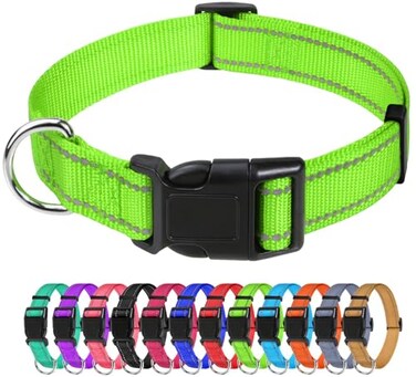 TagME Reflective Nylon Dog Collars Adjustable Classic Collar with Quick Release Buckle for Extra Large Dogs Green 1 Width