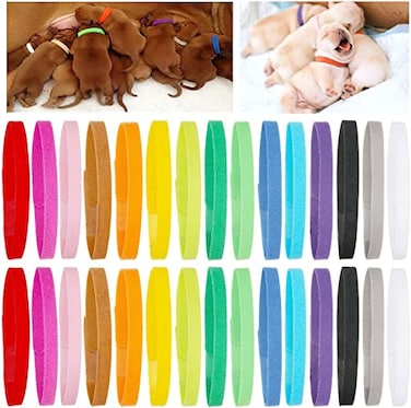 PETKNOWS 30 Pcs Puppy Whelping Collars Newborn Pet Collars DoubleSided Soft Adjustable ID Bands Puppy Collars for Litter Newborn Pet Dog Cat 15 ColorsM