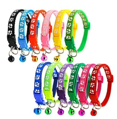 ICATHUNY 12 Colors Dog Collar Breathable Nylon Pet Collar Adjustable for Small Medium Dogs with Bell 12PCS