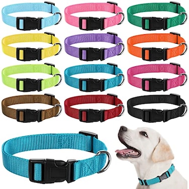 Buryeah 12 Pieces Dog Collar Bulk Puppy Collars Adjustable Nylon for Small Medium Dogs with Safety Buckle for Dogs Walking Running TrainingMixed Colors