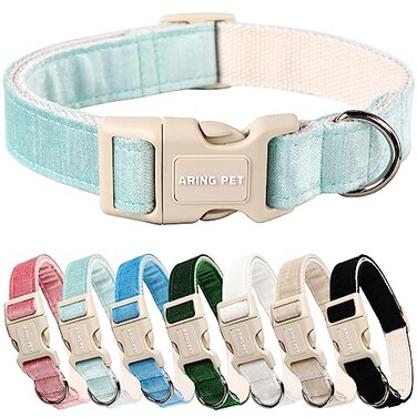 ARING PET Dog CollarCotton Puppy Collar for Small Dogs Lightweight Comfortable Green Pet Collars with Quick Release Buckle for Small Medium Large Dog