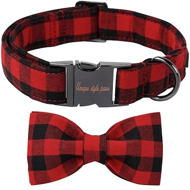Unique style paws Cotton Dog Collar with Bow Puppy Collar with Black Red Plaid for Small Medium Large Boys Girls Dogs