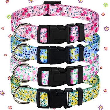 Saintrygo 4 Pcs Floral Dog Collar Cute Flower Female Dog Collar Adjustable Pastel Spring Summer Pet Collars for Small Medium Large DogsSmall