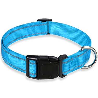 BOOMIBOO Reflective Dog Collar with Buckle Adjustable Safety Nylon Collars for Small Medium Large Dogs Blue M
