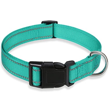 BOOMIBOO Reflective Dog Collar with Buckle Adjustable Safety Nylon Collars for Small Medium Large Dogs Green L