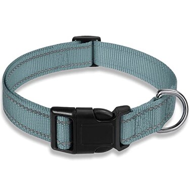BOOMIBOO Reflective Dog Collar with Buckle Adjustable Safety Nylon Collars for Small Medium Large Dogs Grey L