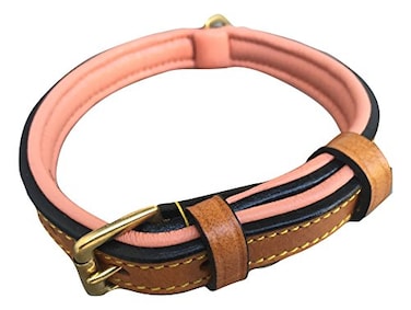 Soft Touch Collars Small Leather Padded Dog Collar Tan with Coral Padding 16 Long x 58 Wide Neck Size 11 to 135 Inches