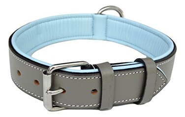Soft Touch Collars Padded Leather Dog Collar Gray and Blue Size Large Real Genuine Full Grain Leather