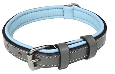 Soft Touch Collars Padded Small Leather Dog Collar Gray and Blue 16 Long by 58 Wide Fits Neck Size 11 to 135 Inches
