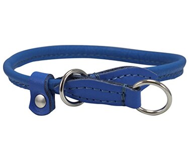 Dogs My Love Round Genuine Rolled Leather Choke Dog Collar Blue 20 Long