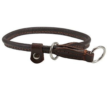 Dogs My Love Round Genuine Rolled Leather Choke Dog Collar Brown 20 Long