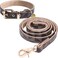 KUDES Dog Leather Collar and 4 ft Leash Adjustable Basic Collar with Bell Checkered Pattern Durable Leather Collar and Leash with Metal Buckle for Small Medium Large Dogs