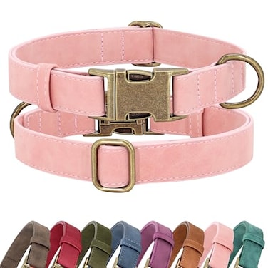 Didog Soft PU Leather Dog Collar Stylish Quick Released Dog Collars for Small Dogs Easy Clean Adjustable Pet Collar for Daily Walking Pink S Fit 1015 Neck