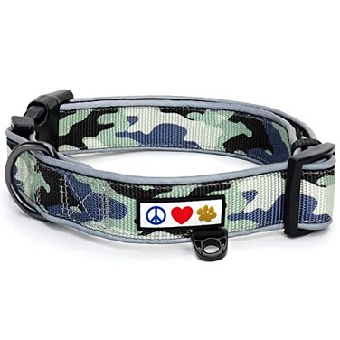Pawtitas Camo GreyBlack Padded Dog Collar Large