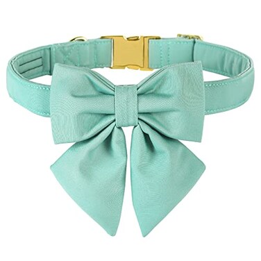 M MACA BATES Maca Bates Mint Green Dog Collar with Cute Solid Sailor Bow Tie for Small Girl Boy DogsAdjustbale Durable Breakaway Soft Collars with Bowtie for Female Male PuppyPet with Metal Buckle