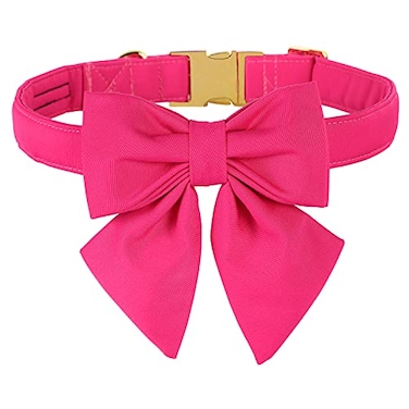 M MACA BATES Maca Bates Hot Pink Dog Collar with Cute Rose Red Solid Sailor Bow TieExtra Large Girl Boy DogsGirly Adjustbale Durable Breakaway Soft Collars with Bowtie for Female Male PuppyPet with Me