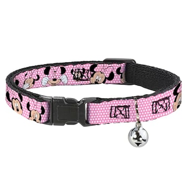 Buckle-Down Cat Collar Breakaway Minnie Mouse Expressions Polka Dot Pink White 8 to 12 Inches 05 Inch Wide