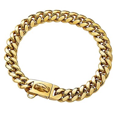 Yowity Strong Stainless Steel Gold Dog Chain Collars with Safety Buckle Lock14MM Cuban Link Chain Training CollarDog Necklace Walking Collar for Small Medium Large Dogs