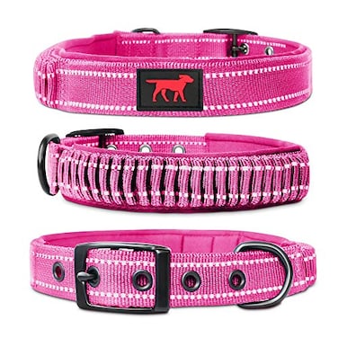 Tuff Pupper Heavy Duty Dog Collar with Handle Ballistic Nylon Heavy Duty Collar Padded Reflective Dog Collar with Adjustable Stainless Steel Hardware Convenient Sizing for All Breeds