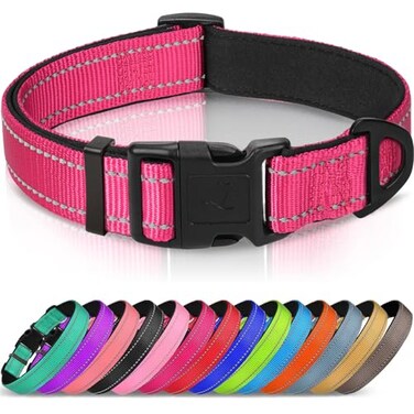 Joytale Reflective Dog CollarSoft Neoprene Padded Breathable Nylon Pet Collar Adjustable for Medium DogsHotpinkM