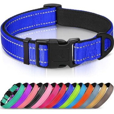 Joytale Reflective Dog Collar Soft Neoprene Padded Metal DRing Nylon Pet Collar Adjustable for Medium Dogs Navy Blue M
