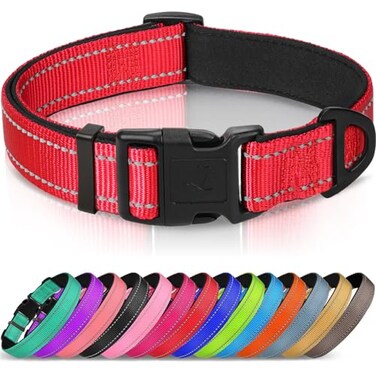 Joytale Reflective Dog CollarSoft Neoprene Padded Breathable Nylon Pet Collar Adjustable for Large DogsRedL