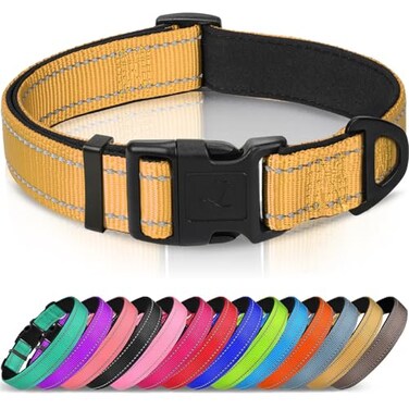 Joytale Reflective Dog Collar Soft Neoprene Padded Metal DRing Nylon Pet Collar Adjustable for Small Dogs Khaki S