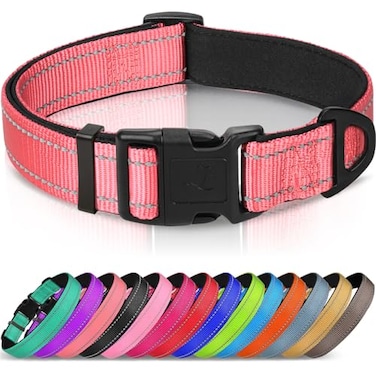Joytale Reflective Dog Collar Soft Neoprene Padded Metal DRing Nylon Pet Collar Adjustable for Small Dogs Neon Pink S