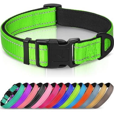 Joytale Reflective Dog Collar Soft Neoprene Padded Metal DRing Nylon Pet Collar Adjustable for Extra Large Dogs Green XL