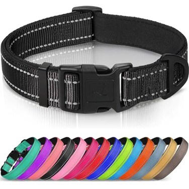 Joytale Reflective Dog CollarSoft Neoprene Padded Breathable Nylon Pet Collar Adjustable for Extra Large DogsBlackXL