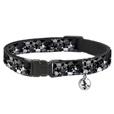 Buckle-Down Cat Collar Breakaway Multi Top Skulls Stacked Blak Gray White 12 Wide Fits 812 Neck DCBABKSRW3391305M