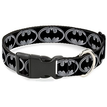 Buckle-Down BuckleDown Plastic Clip Collar Batman Shield BlackSilver 12 Wide Fits 69 Neck Small