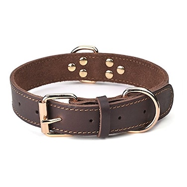 DAIHAQIKO Genuine Leather Dog Collar Heavy Duty Wide Dog Collar for Small MediumLarge and Extra Large Dog M 1 Wide for 152192 Neck Single Stitch Brown