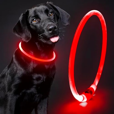 Domagiker Led Dog Collar Waterproof Lighted Doggie Collars for Night Rechargeable High Visibility TPU Cuttable Lighted Pet Collar Red