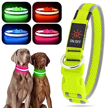 YFbrite Light up Dog Collar USB Rechargeable LED Puppy Collar Super Bright Adjustable Glowing Dog Lights for Night Walking Green Large
